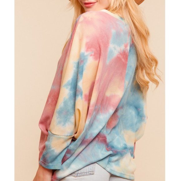 V-NECK 3Q DOLMAN SLEEVE TIE DYE SLOUCHY - Picture 3 of 10